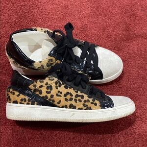Leopard Print  Sneakers with Black Accents